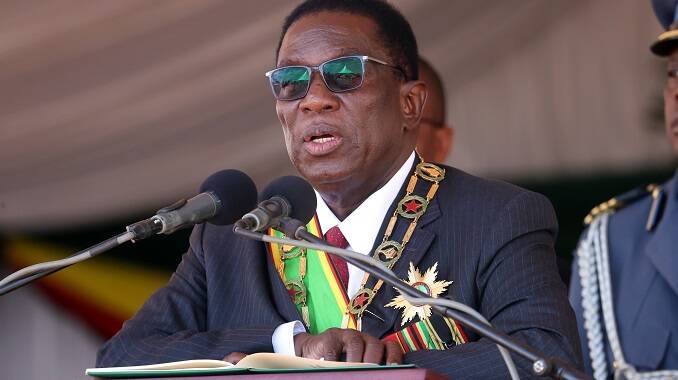 President Mnangagwa addresses thousands of people who gathered at Uhera Stadium, Murambinda B High School, in Buhera for the country’s 44th Independence Day celebrations last week. — Picture: Believe Nyakudjara